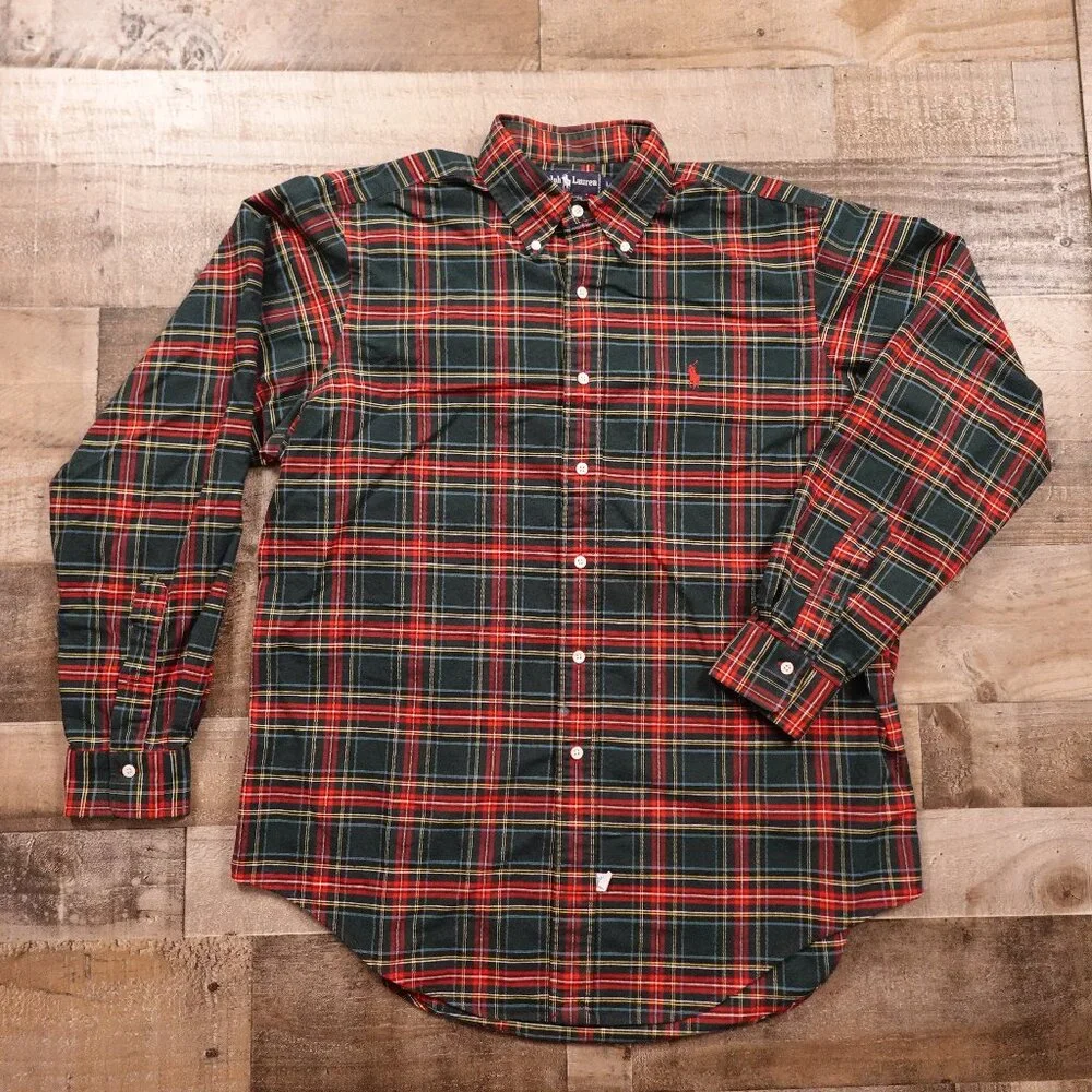 Ralph Lauren Holiday Plaid Button-Down Shirt Men’s Large Small Pony‎
